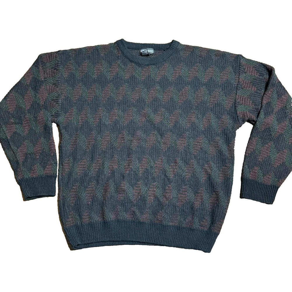 Vintage 90s Mens Jantzen Geometric Knit Sweater XL Acrylic Cosby Grandpa Grunge